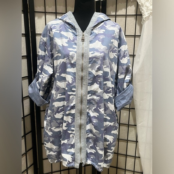 KAKTUS BLUE CAMOUFLAGE Stylish Cotton Blend HOODED JACKET, ARTISTIC, SIZE S/M - Picture 4 of 11